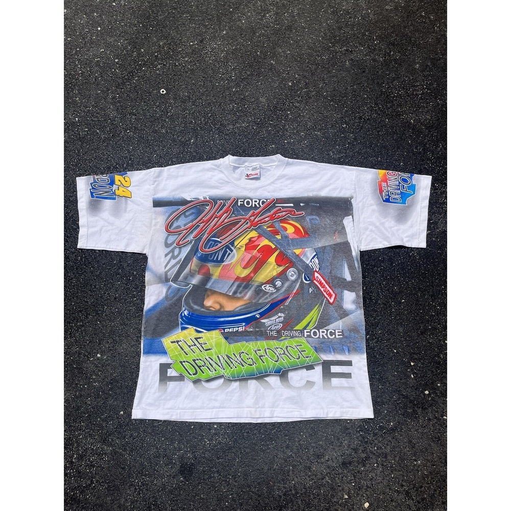 Vintage 1990s Jeff Gordon Driving Force NASCAR Racing AOP Graphic shirt size XL